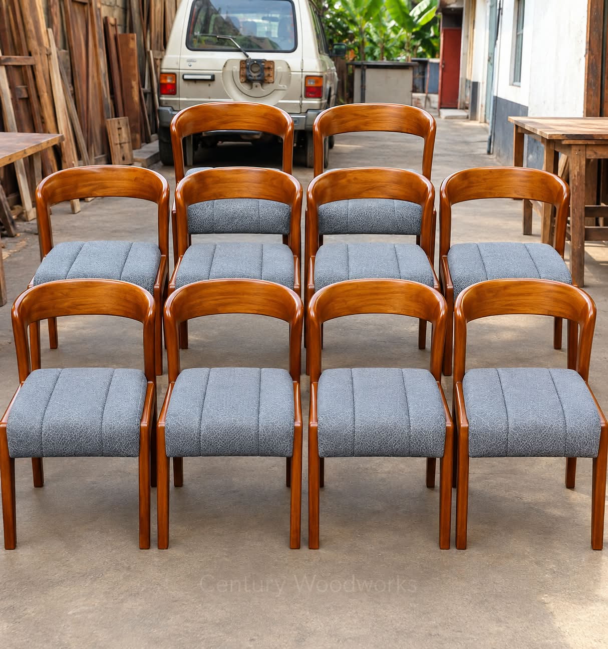 Upholstered Dining Mvule Curved Back hair Set - Grey Fabric — Furniture